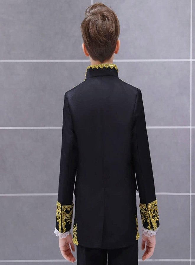 STIOEDYUAN Boy Prince Costume Victorian Gothic Palace Blazer Suit Royal King Outfit Party Cosplay Halloween Costumes Kids (Black, XS) - Image 2